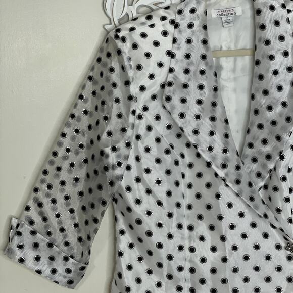 DRESSBARN COLLECTION 12 Collared Sparkly Blazer Rhinestone Clasp WHITE BLACK - Picture 3 of 16